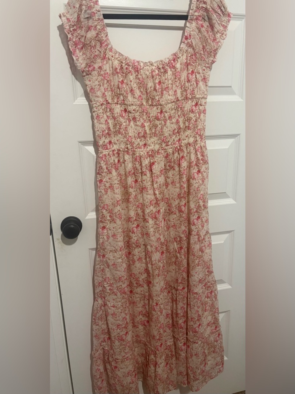 Sim and Sam 100% Cotton Floral Smocked Maxi Dress with Tie Front Size Medium - Picture 3 of 12